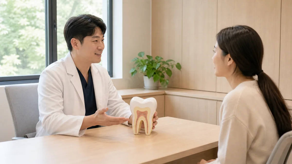 살려 쓰는 보존 옵션을 먼저 설명하는 진료 장면입니다