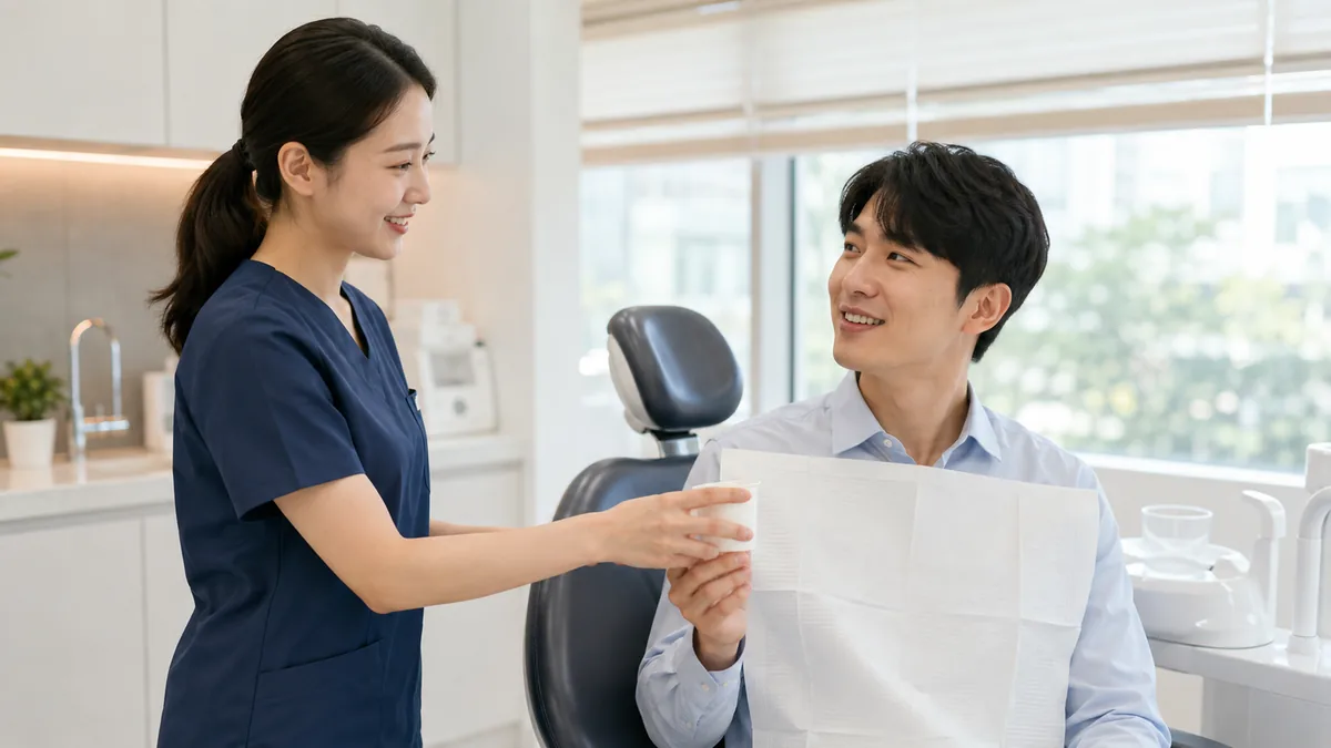 스케일링 전 가글 마취로 불편감을 줄입니다