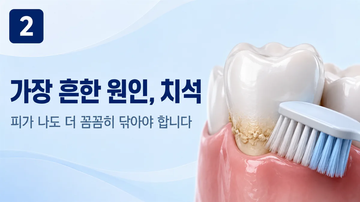 잇몸 부음의 가장 흔한 원인 치석, 피가 나도 꼼꼼히 닦아야 합니다