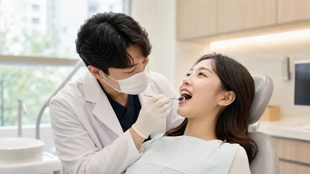 정기 검진에서 사랑니 주변 잇몸과 앞 어금니 상태를 확인합니다